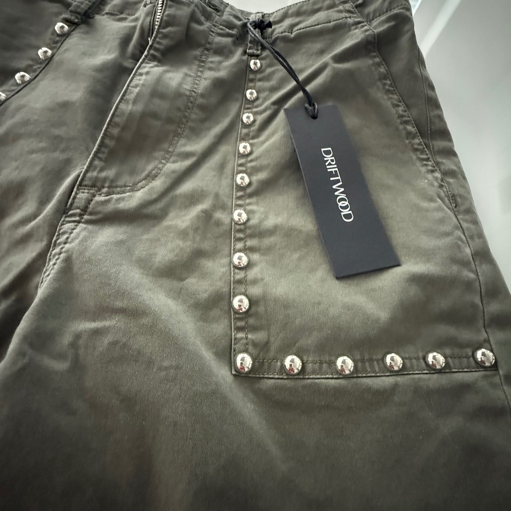 Driftwood Embellished Stud Pocket Olive Ankle Pant